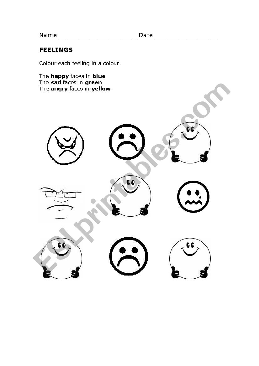 Colour the feelings worksheet