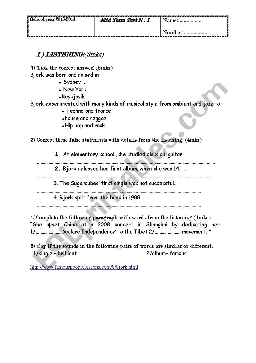 Mid-term test n:1  ( 1�st year) 