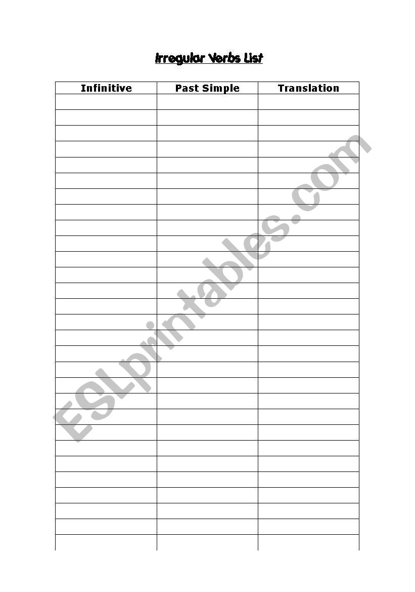 blank list irregular-regular verbs