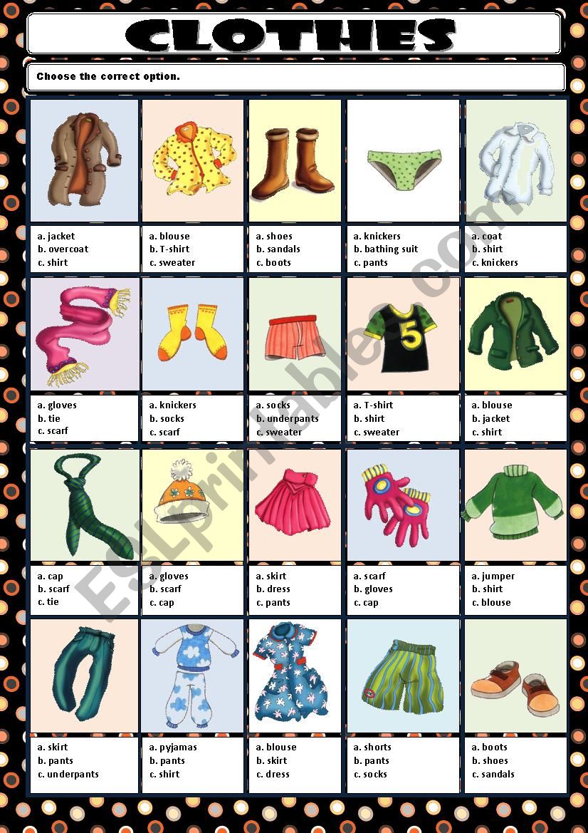 CLOTHES - MULTIPLE CHOICE worksheet