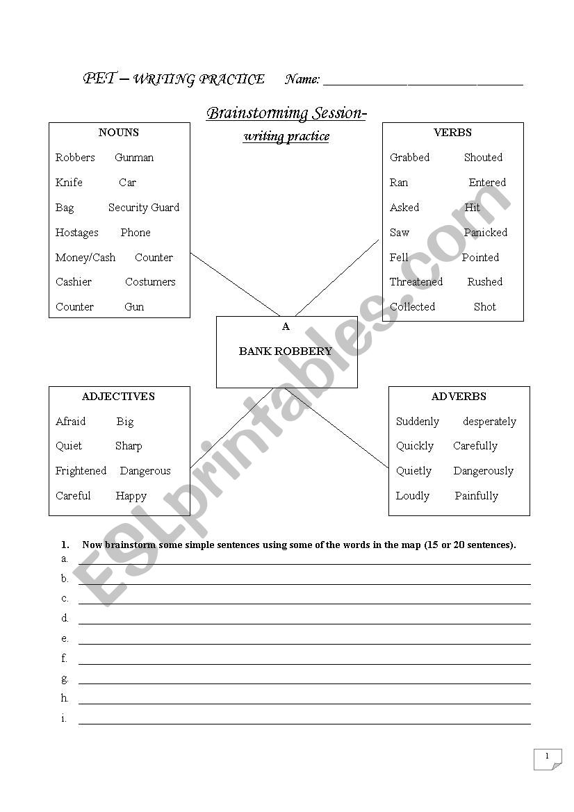 PET- WRITING A STORY worksheet