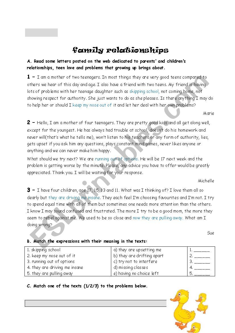 family relationship worksheet