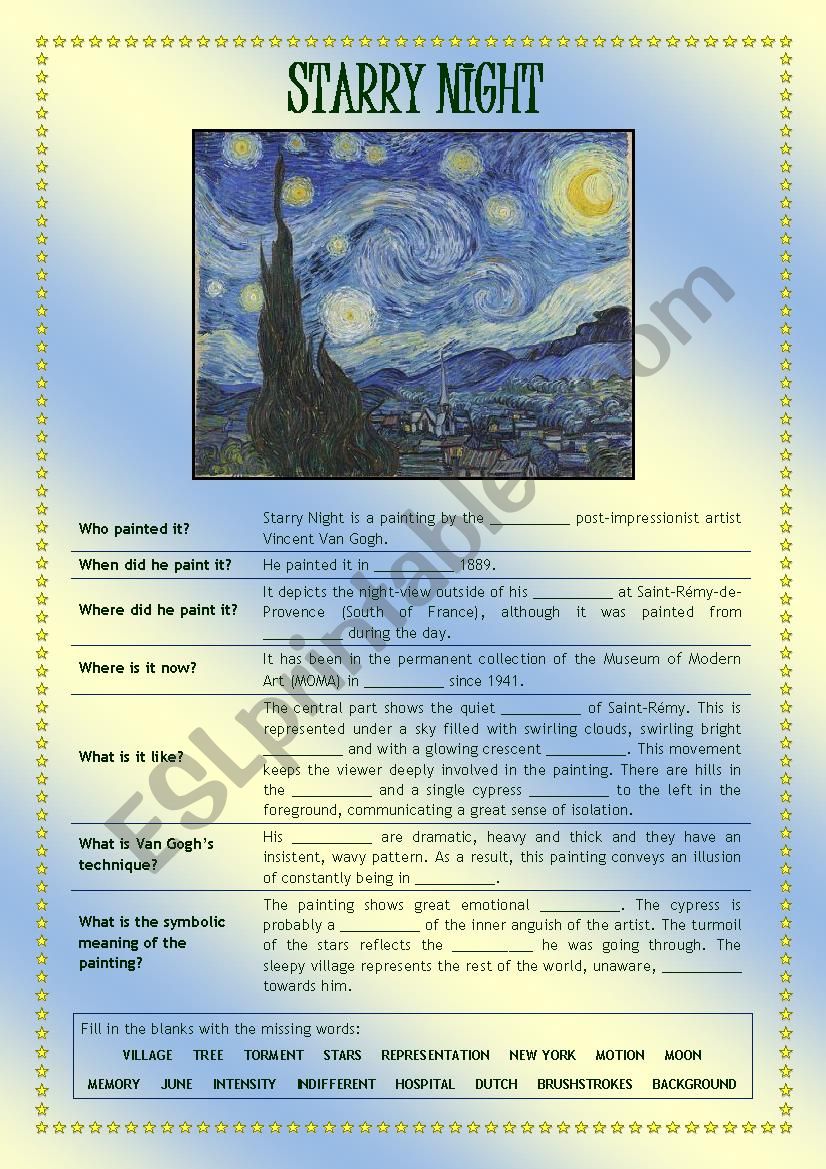 starry night description creative writing