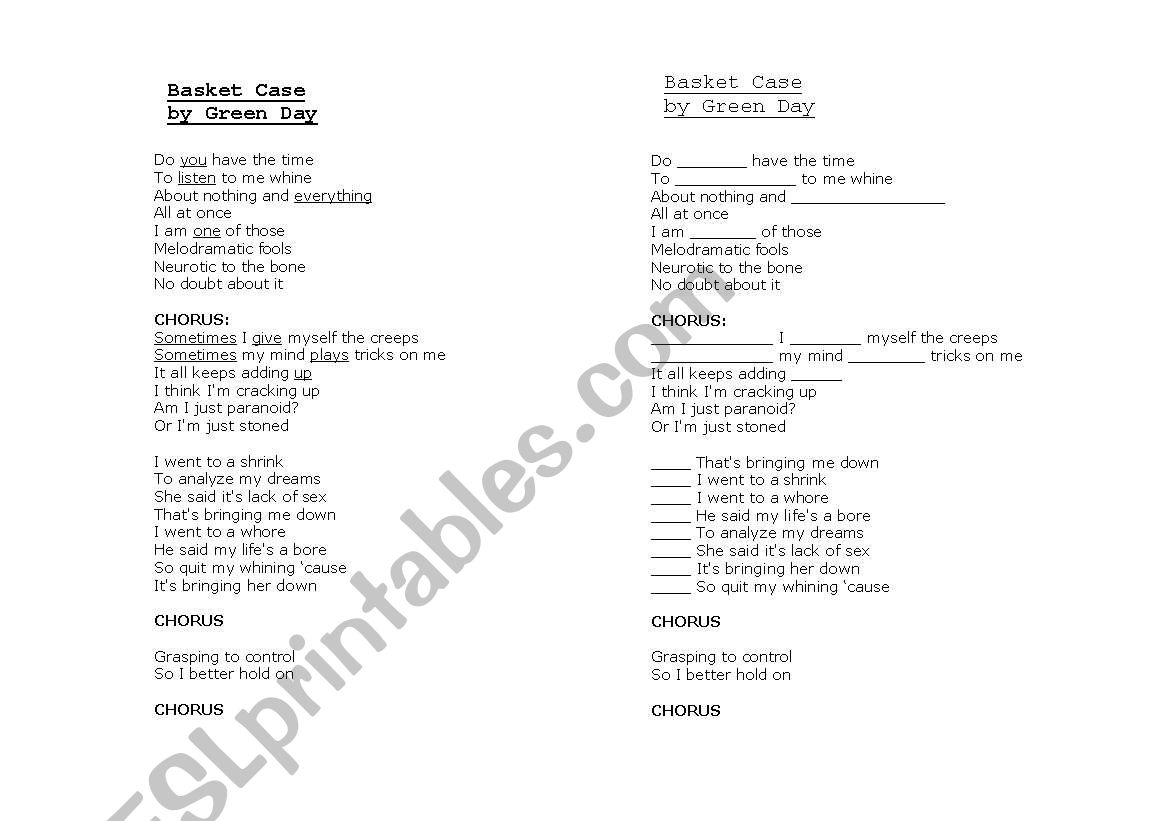 Song activity - Green Day  Basket Case