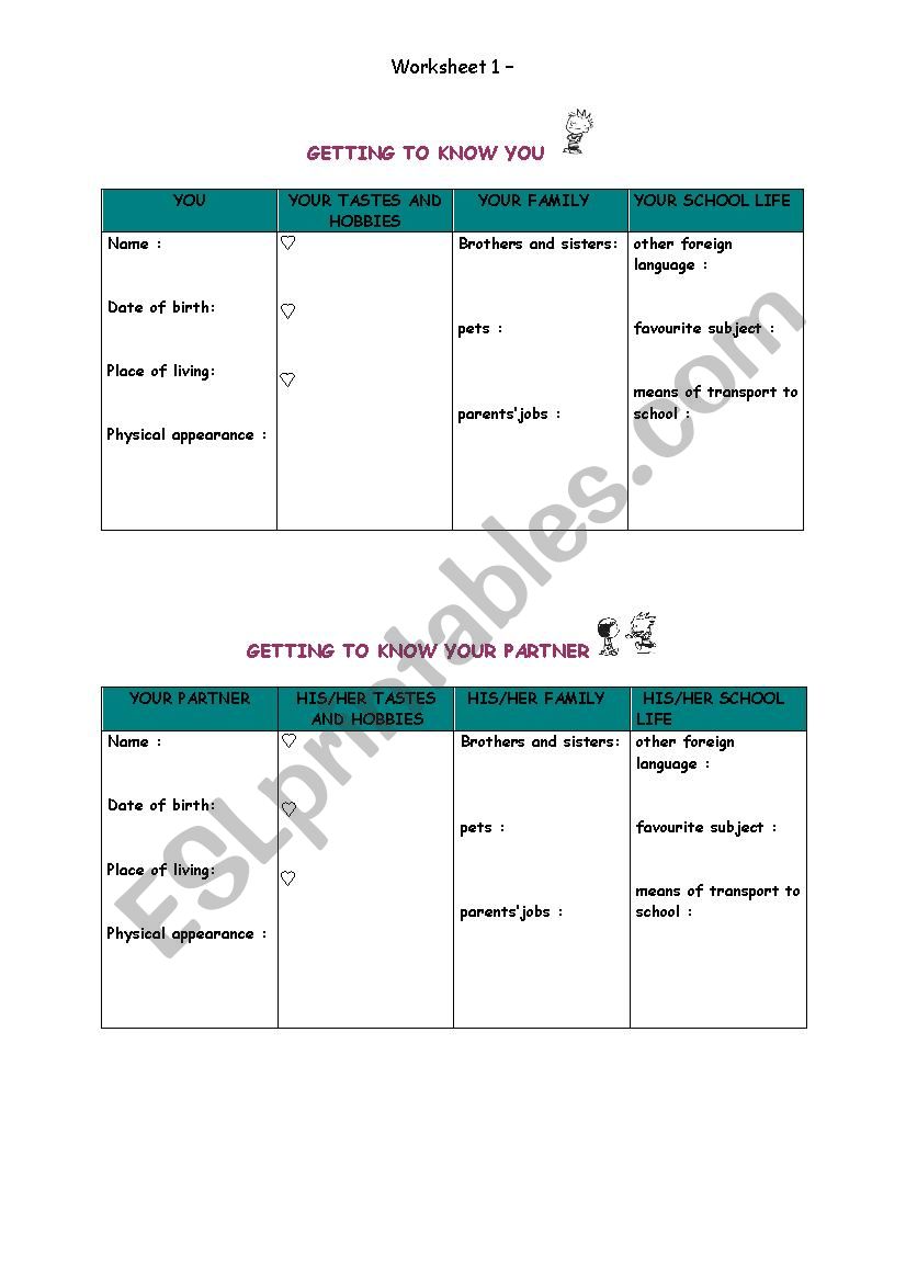 GETTING TO KNOW YOU worksheet