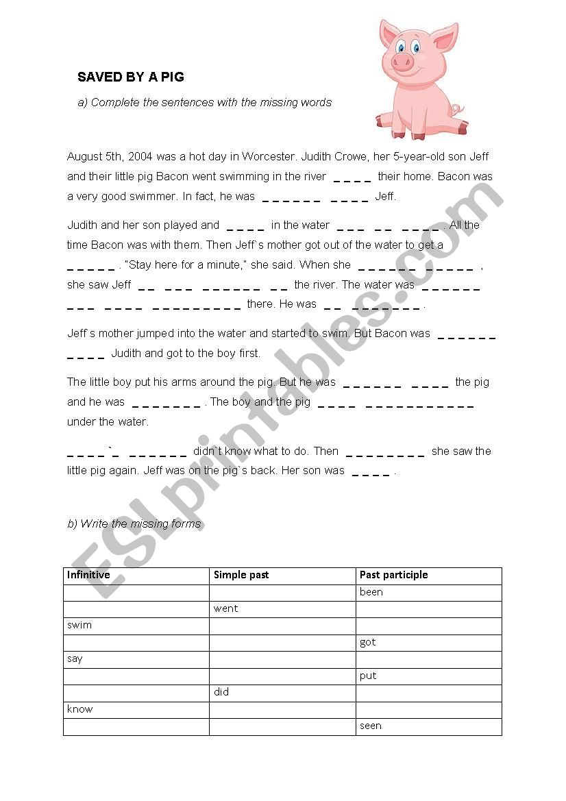 Saved by a pig worksheet