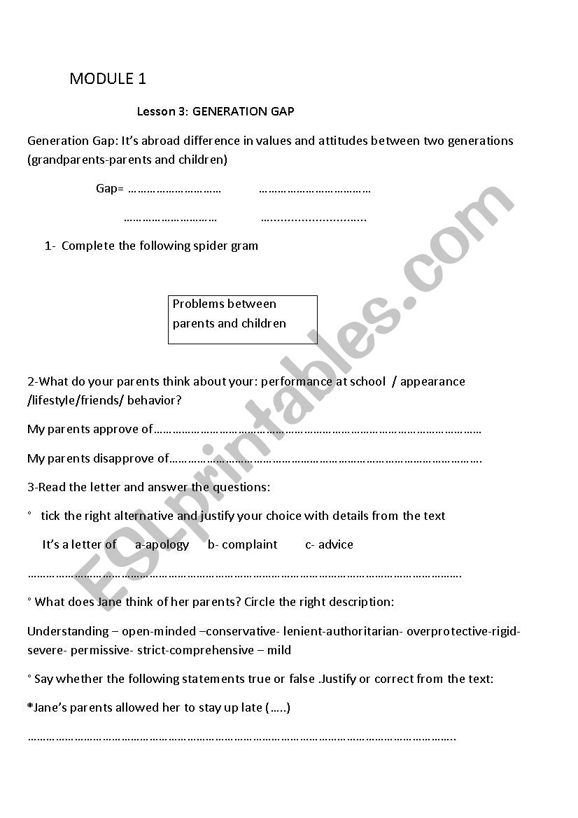 LESSON 3 9TH FORM : Generation Gap