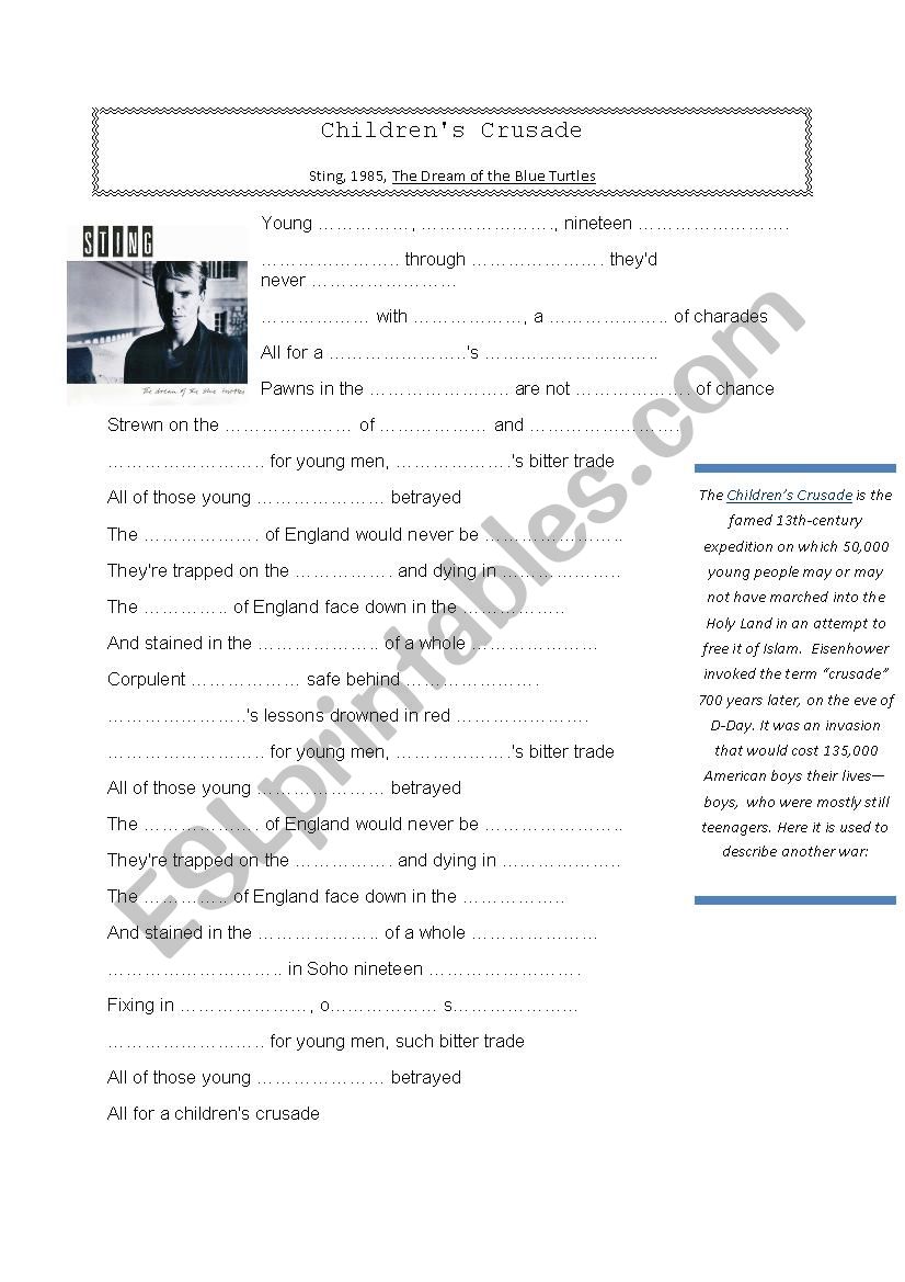 ChildrenÂ´s crusade, Sting worksheet
