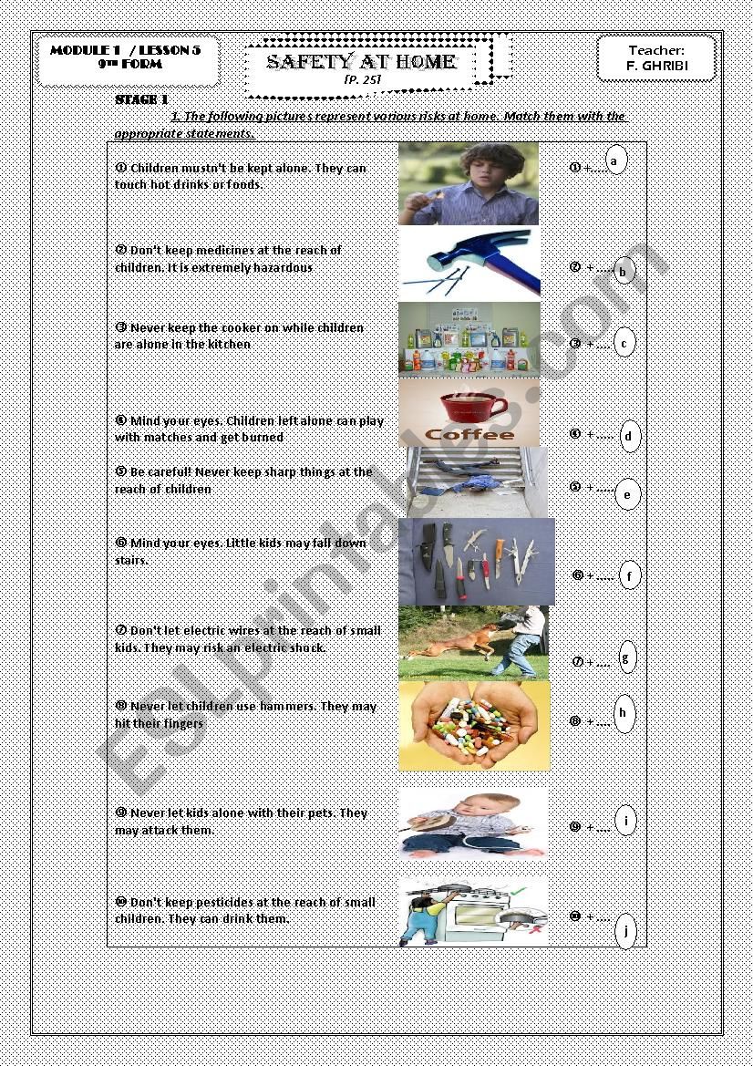 Module 1 Lesson 5  Safety at home    Tunisian 9th form sts