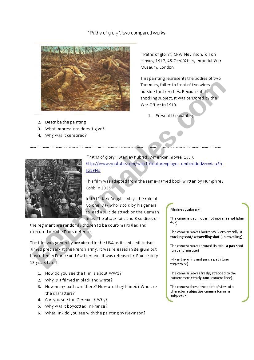 Paths of glory worksheet