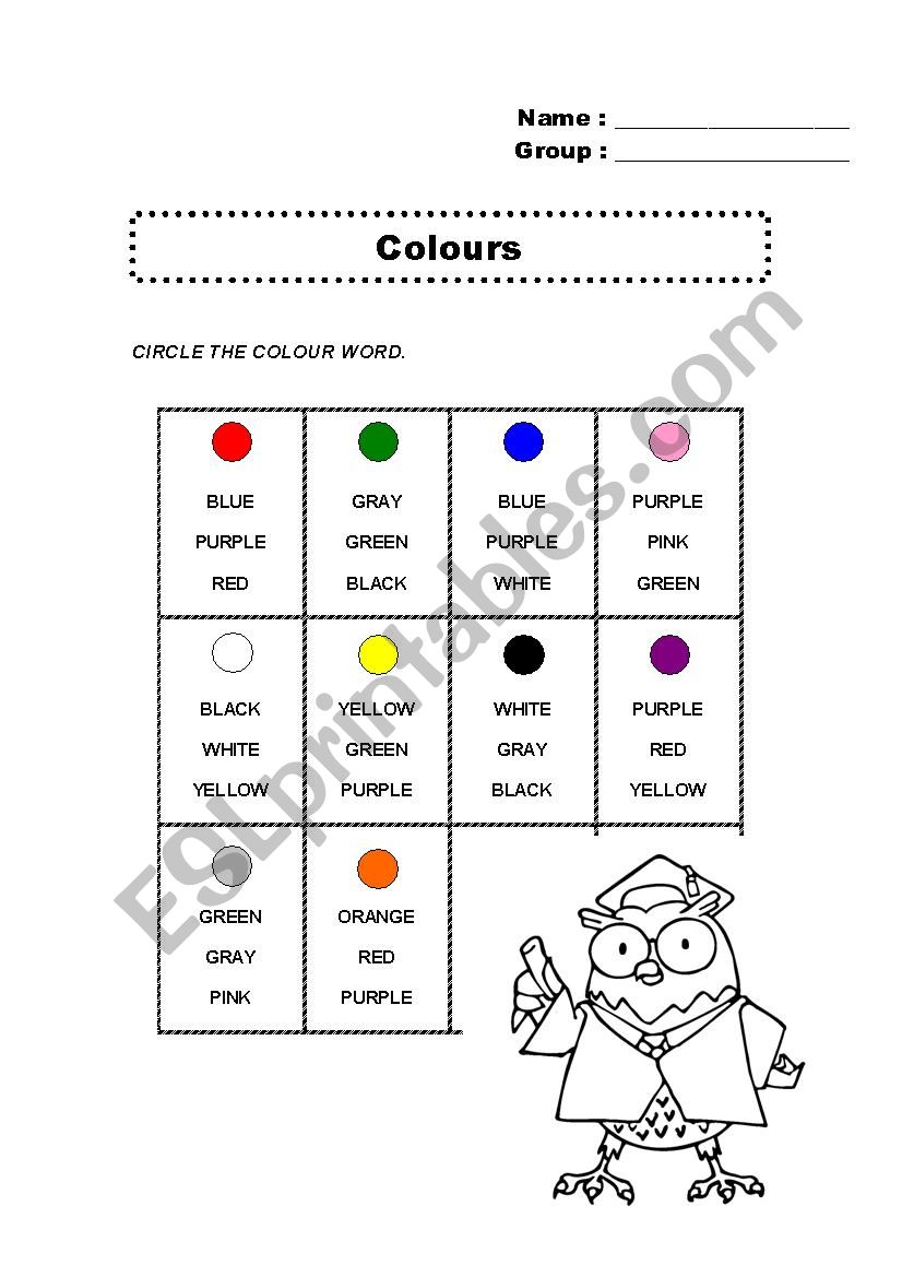 Colours worksheet