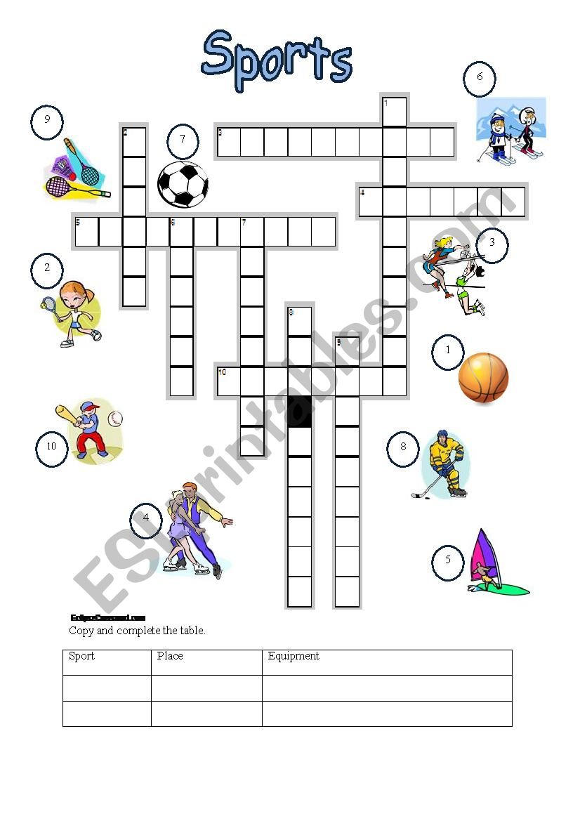 Sports crossword worksheet