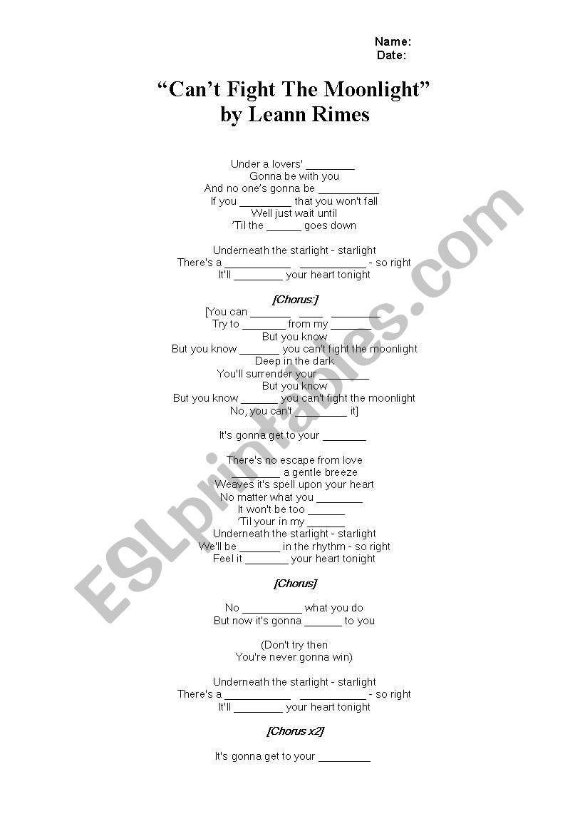 song activity - cant fight the moonlight, Coyote Ugly