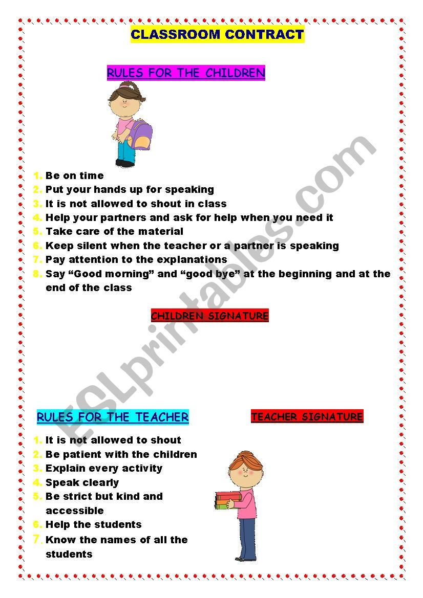 Classroom contract worksheet