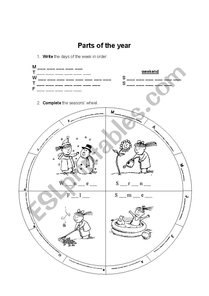 Parts of the year worksheet