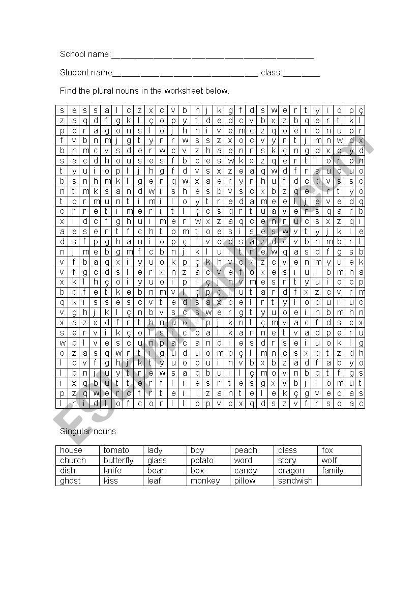 plural nouns worksheet