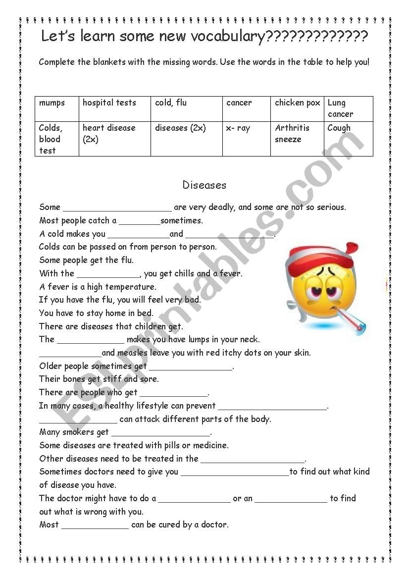 Diseases worksheet