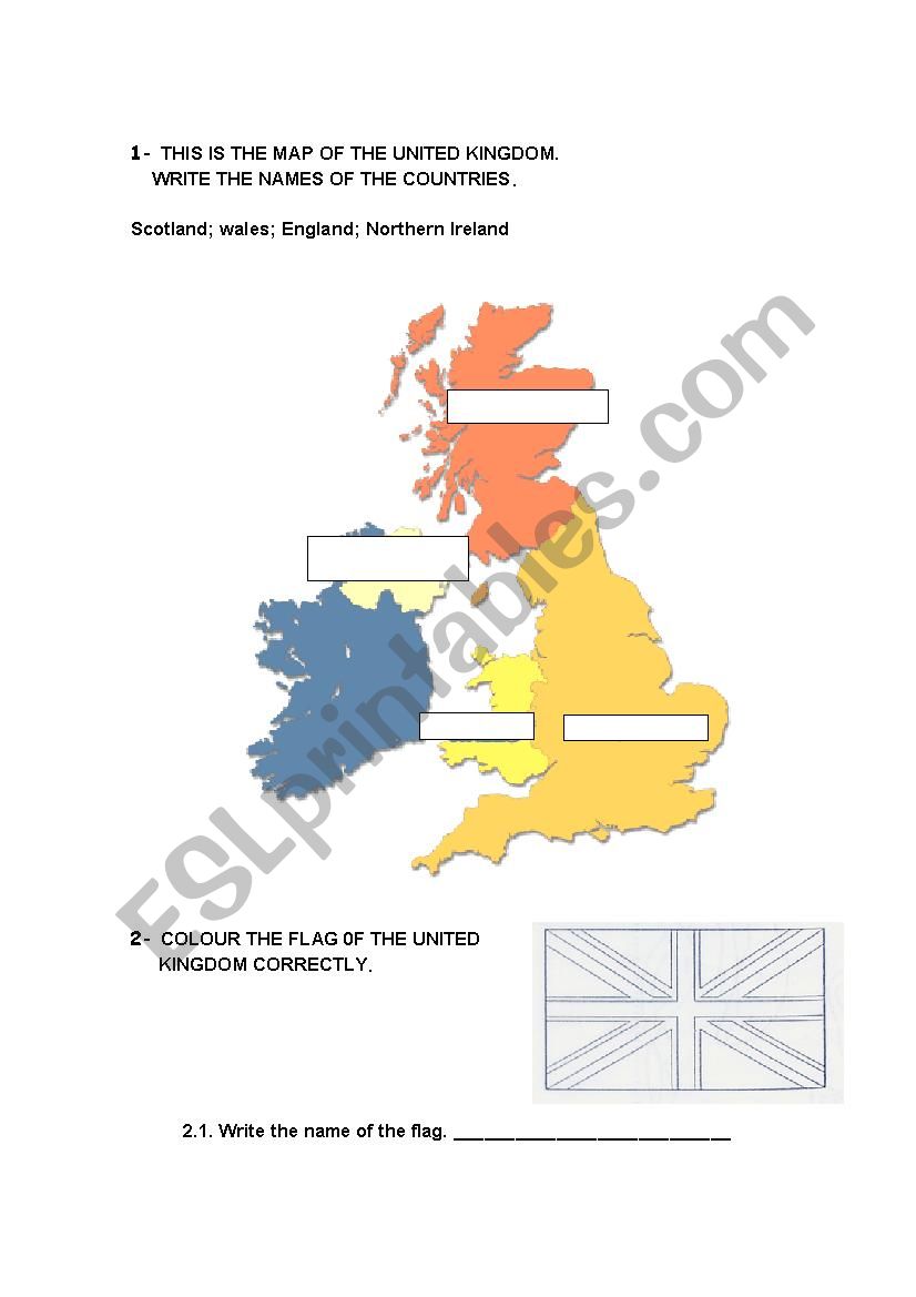 Complete the map of THE UNITED KINGDOM. 