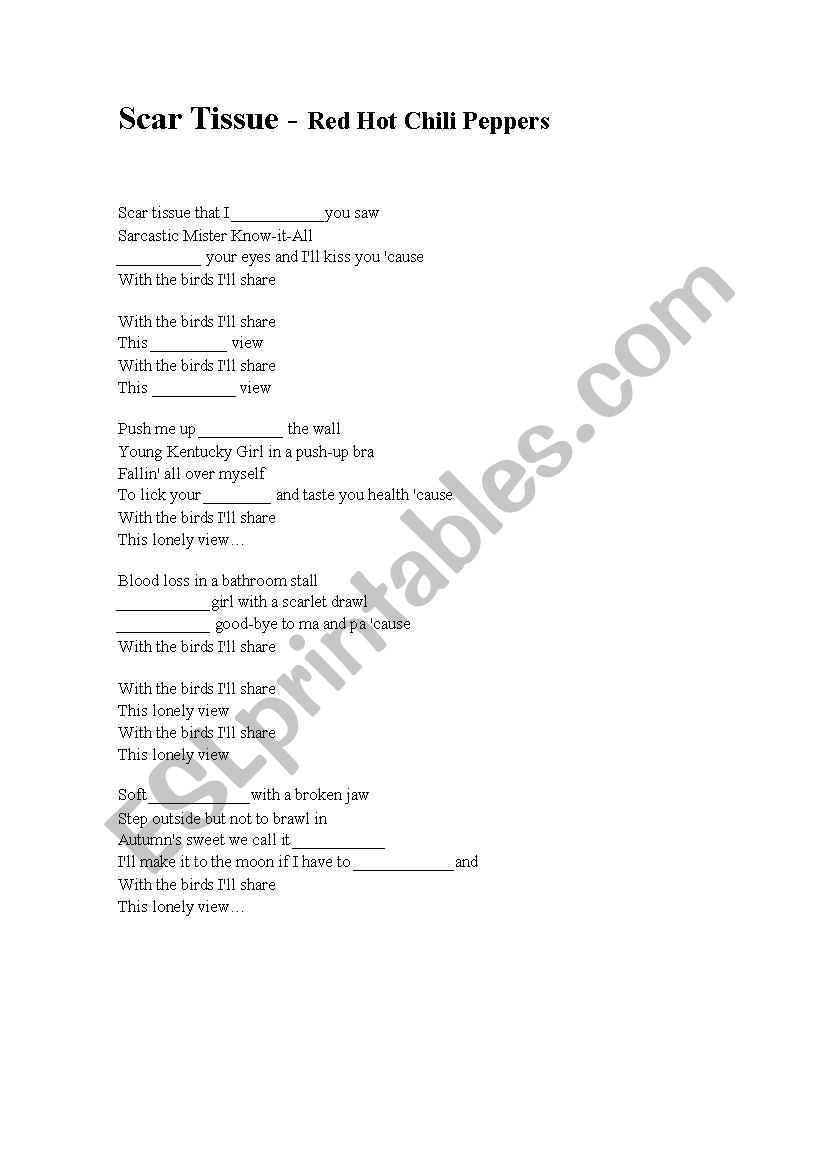 Scar Tissue Music worksheet