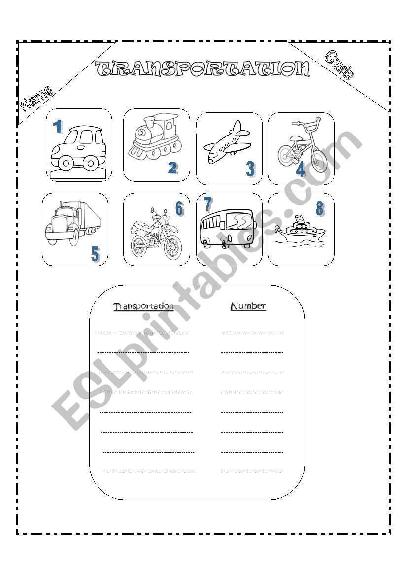 Means of Transportation worksheet