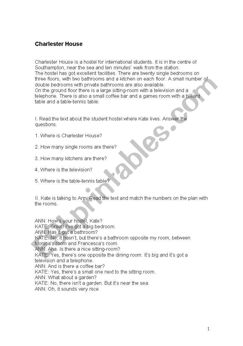 Charlester House worksheet