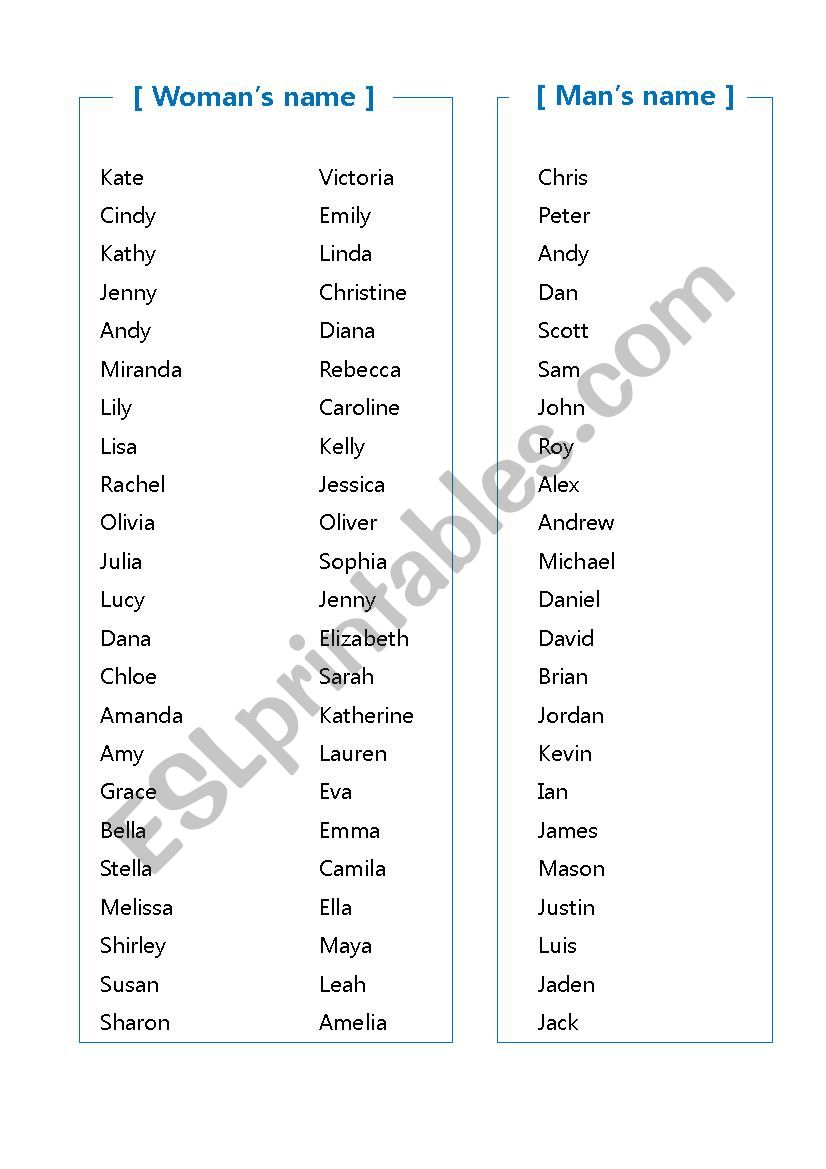 english name worksheet