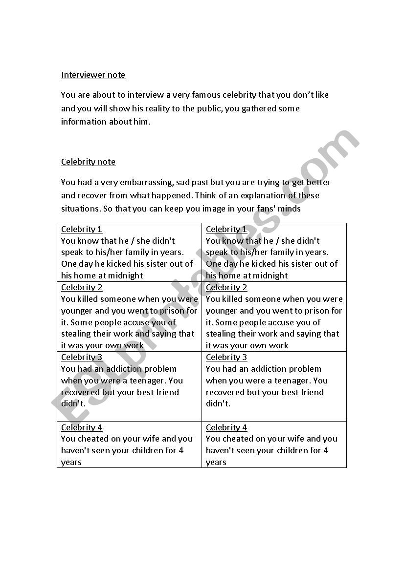 8 role plays worksheet