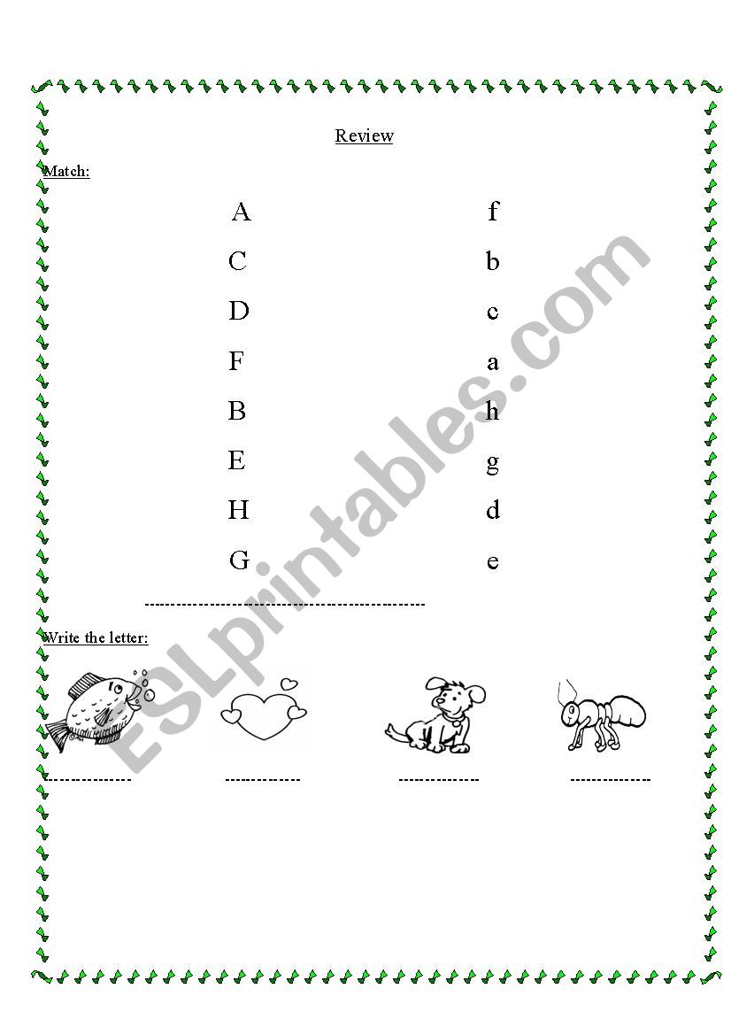 letters a-h revision worksheet