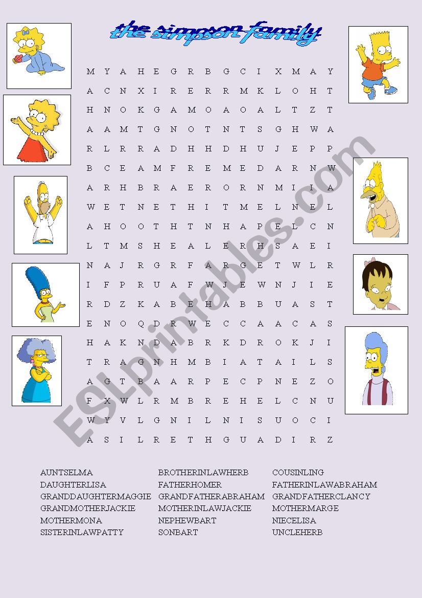  the simpson family wordsearch 