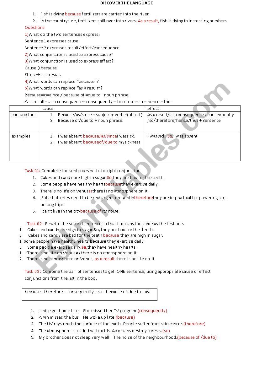 cause and effect worksheet