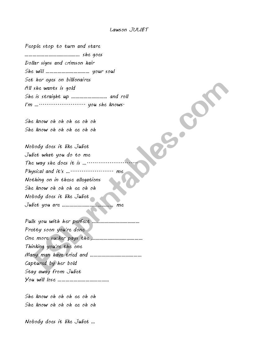 juliet worksheet
