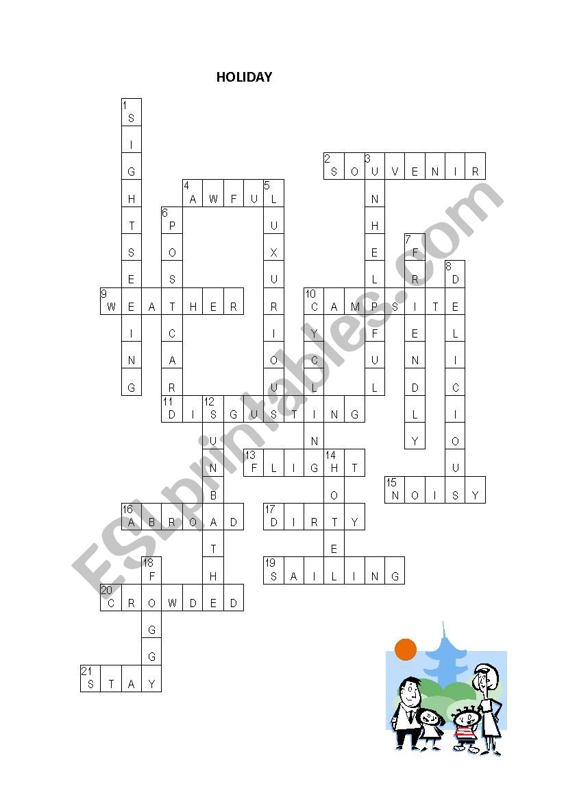 Holidays crossword worksheet