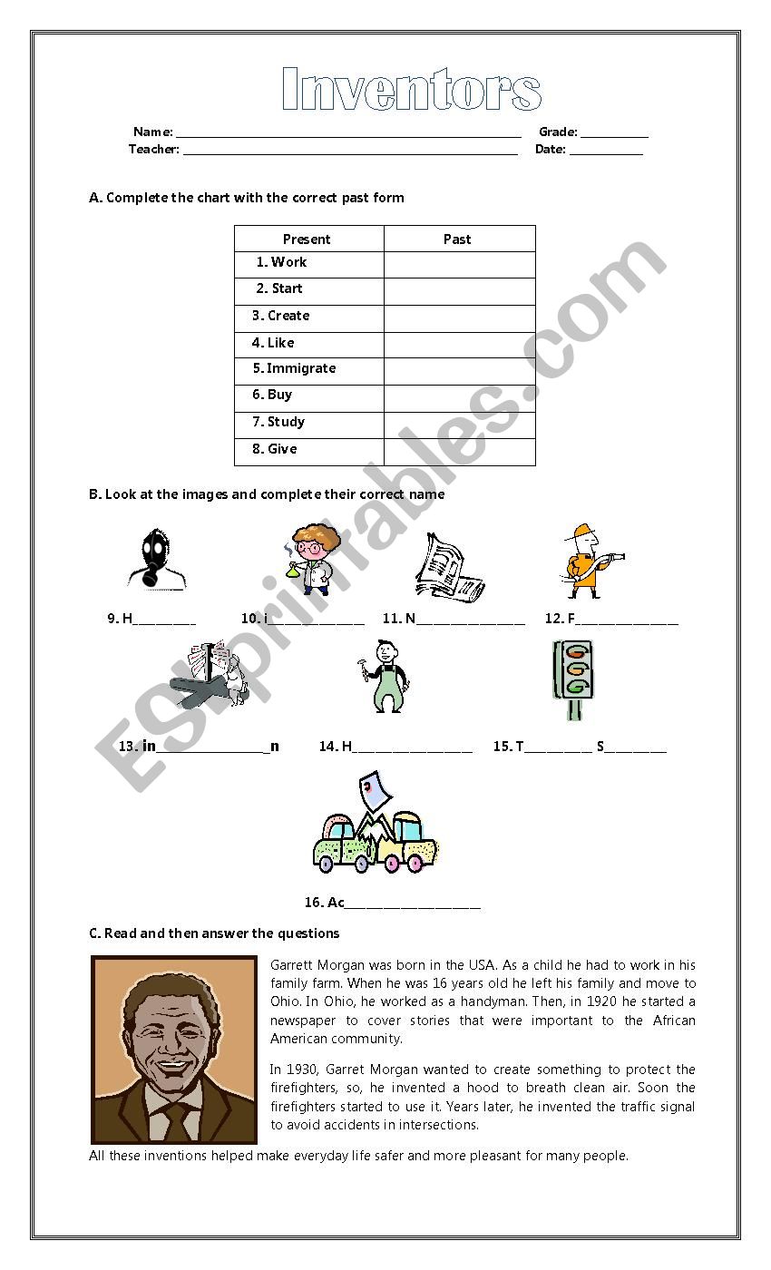 Past simple workshop: Inventors (with answer key)