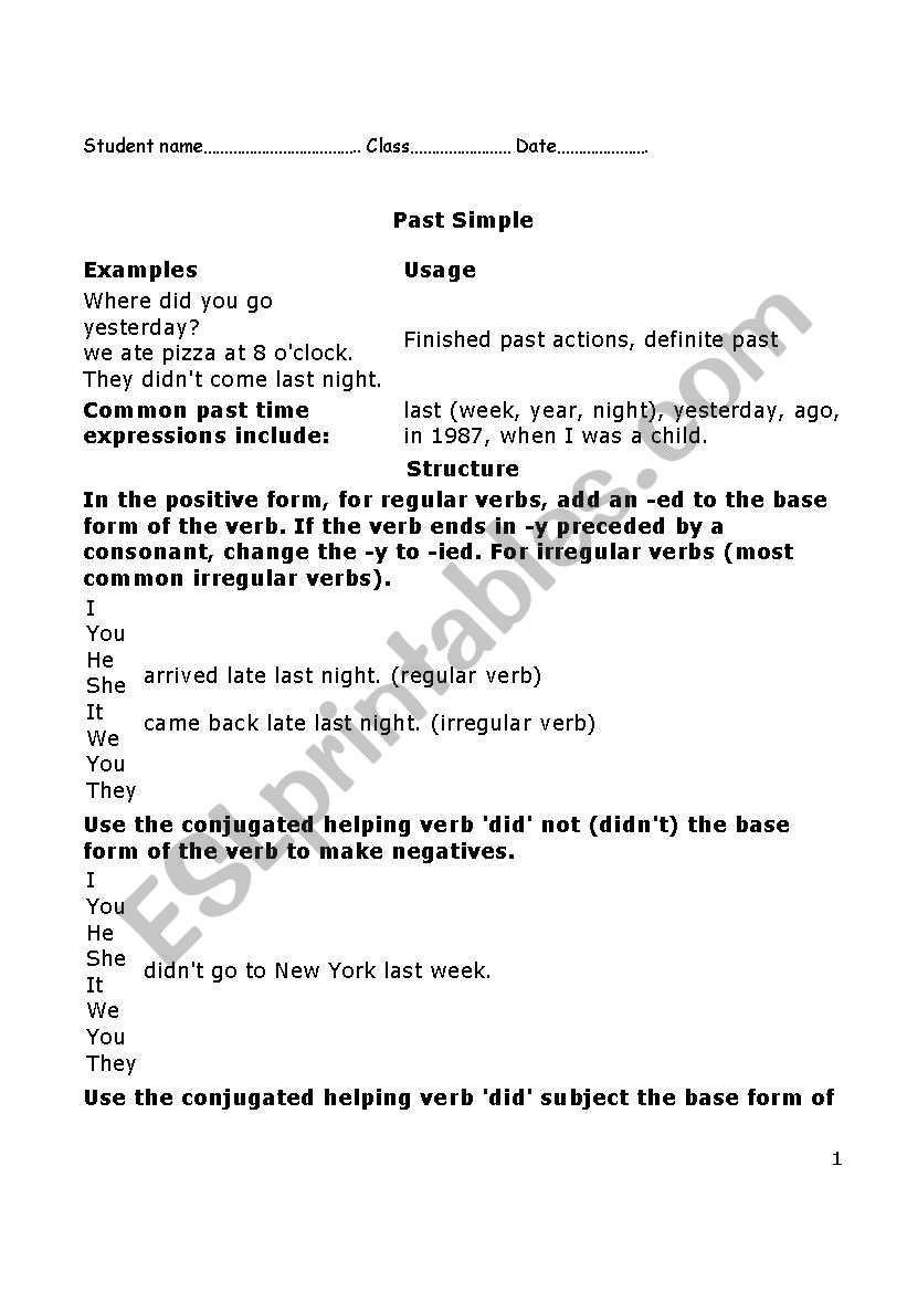 Simple Past Tense worksheet