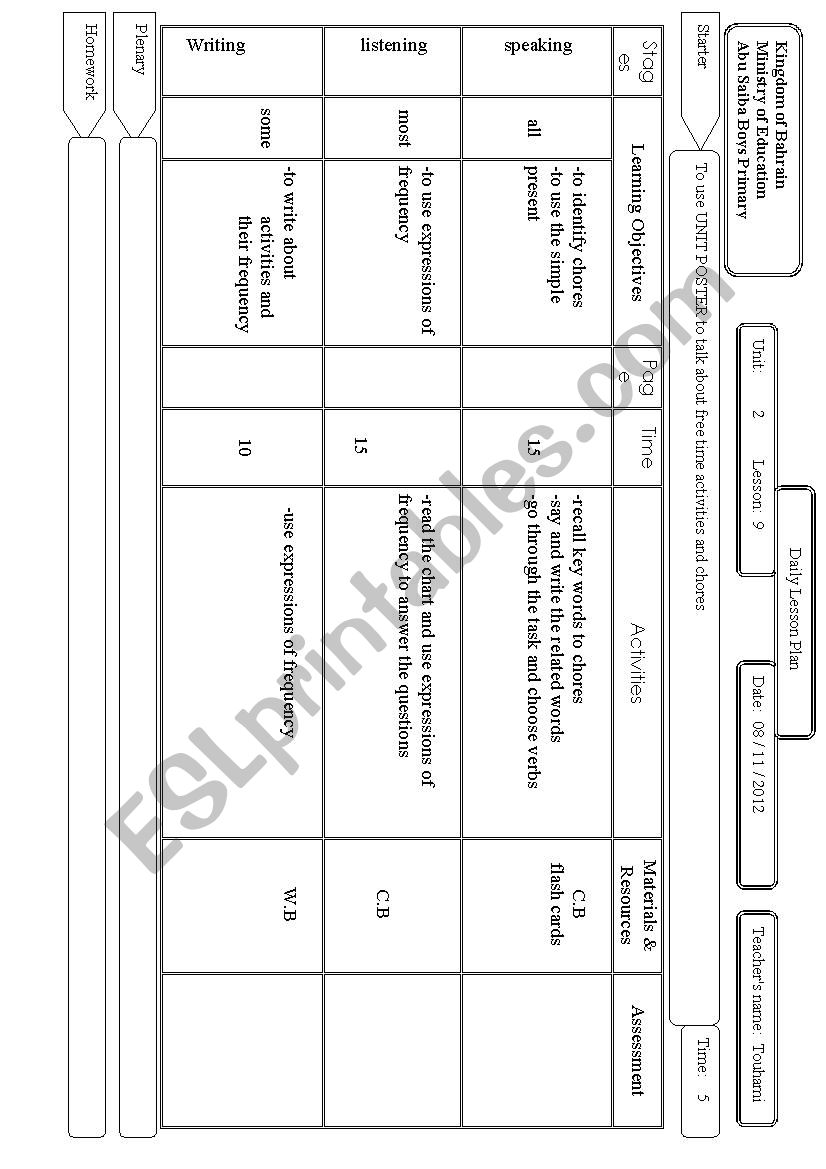 lesson plane worksheet