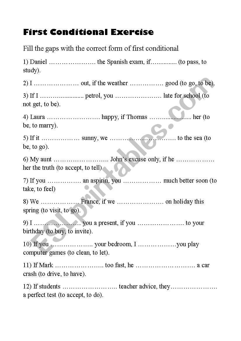 First Conditional Exercise worksheet