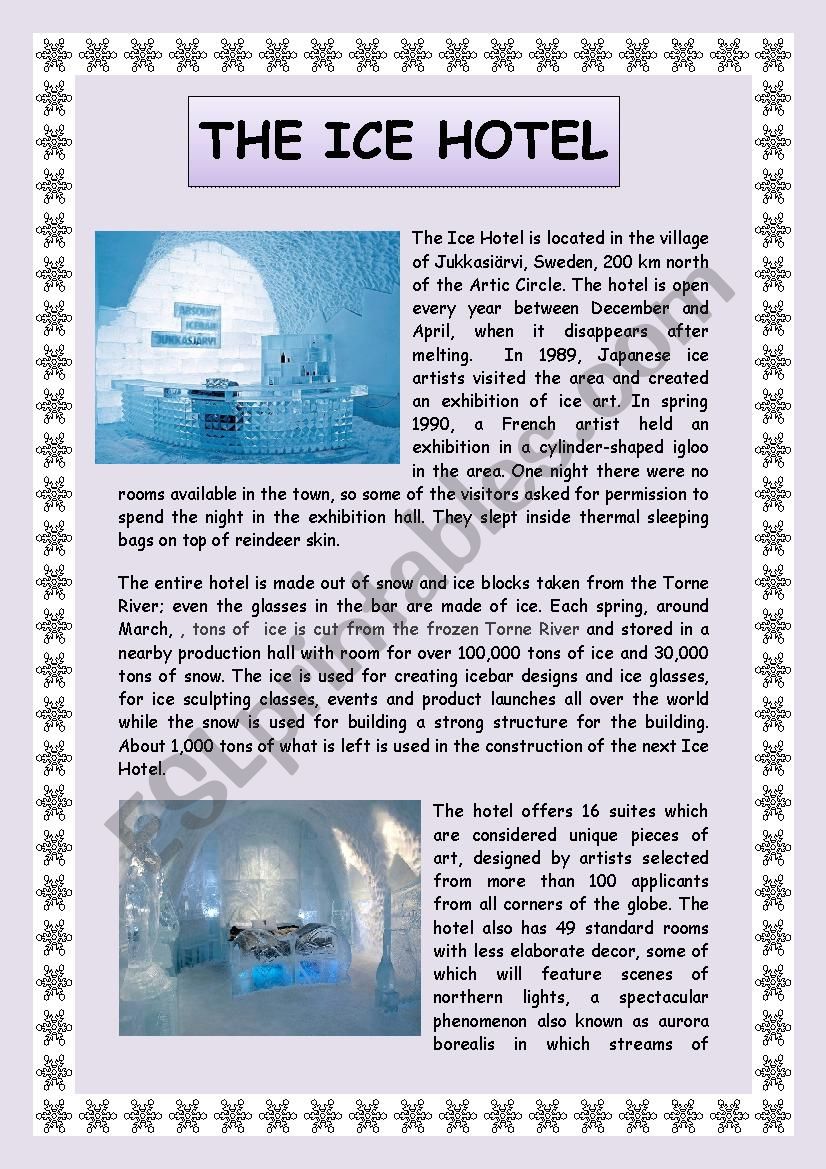 THE ICE HOTEL + KEY worksheet