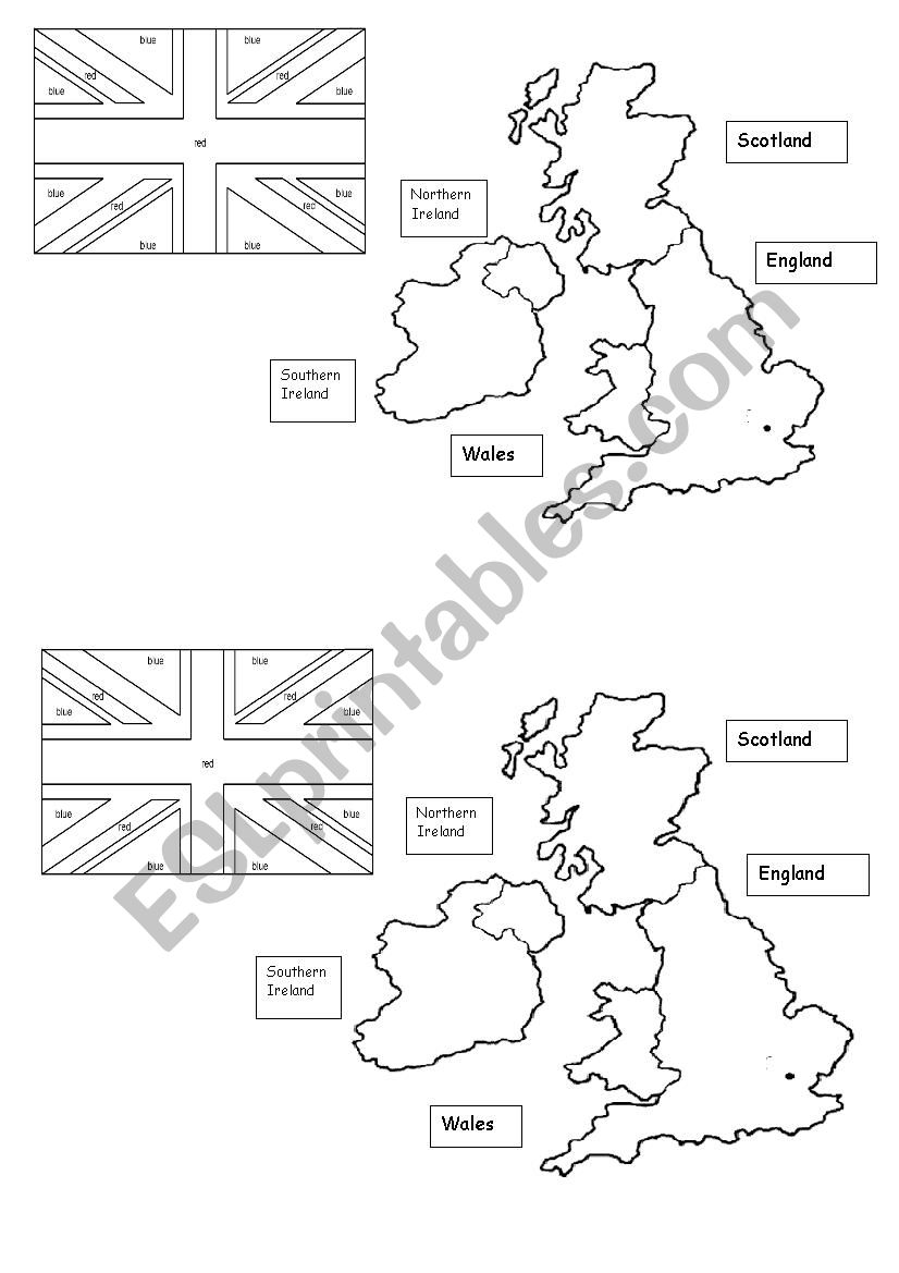 GREAT BRITAIN MAP AND FLAG worksheet