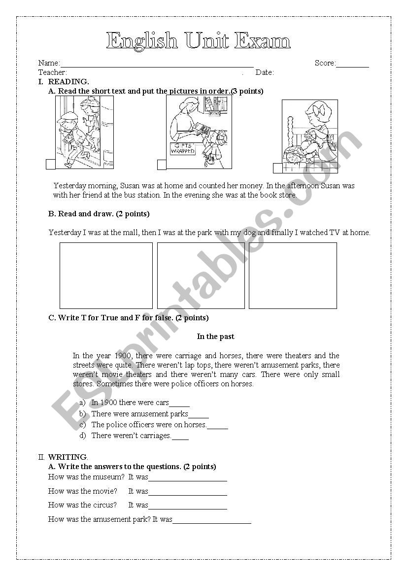 past simple test worksheet