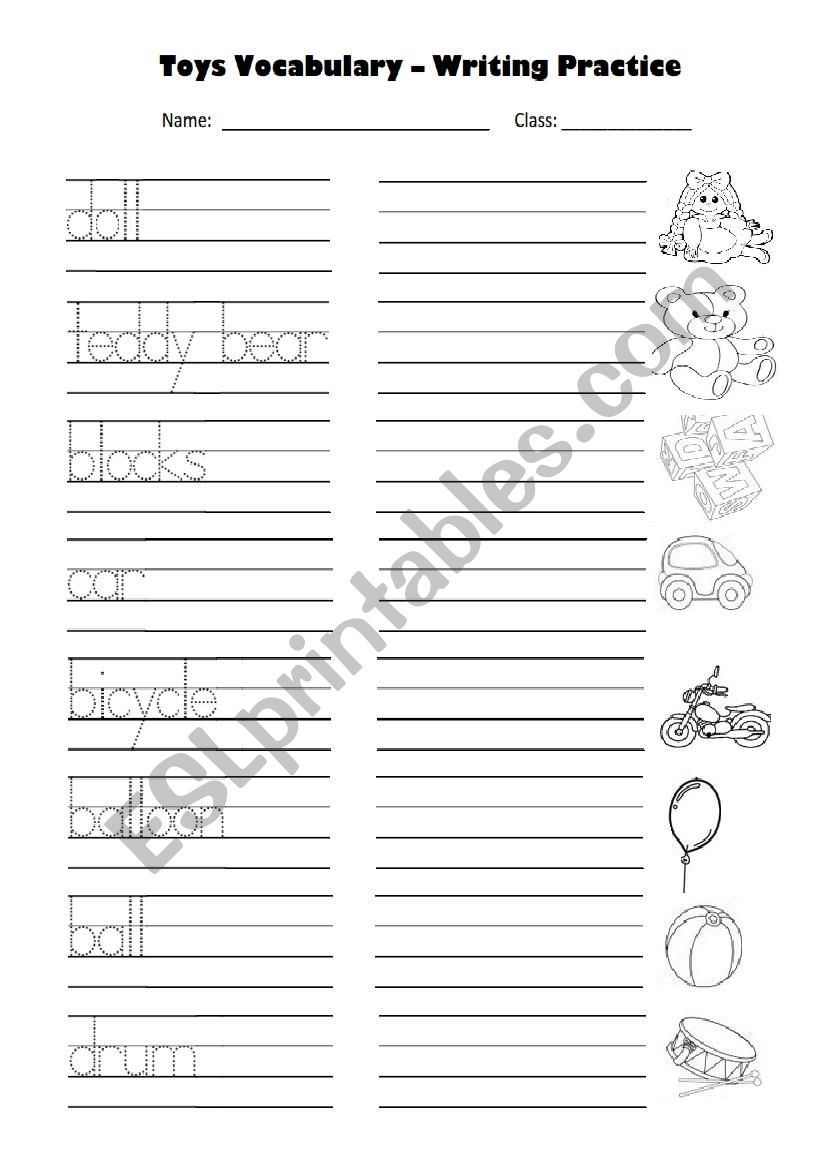 trace the name of the toys worksheet