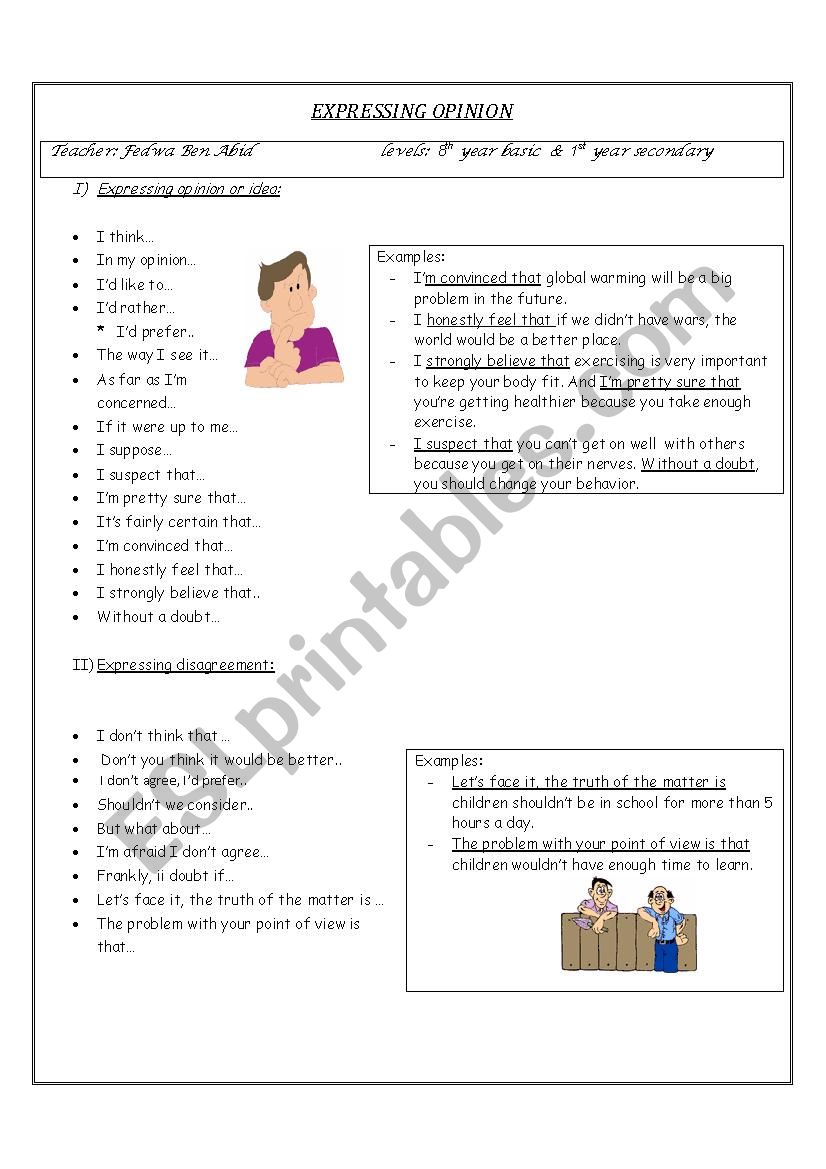 Expressing Opinion worksheet