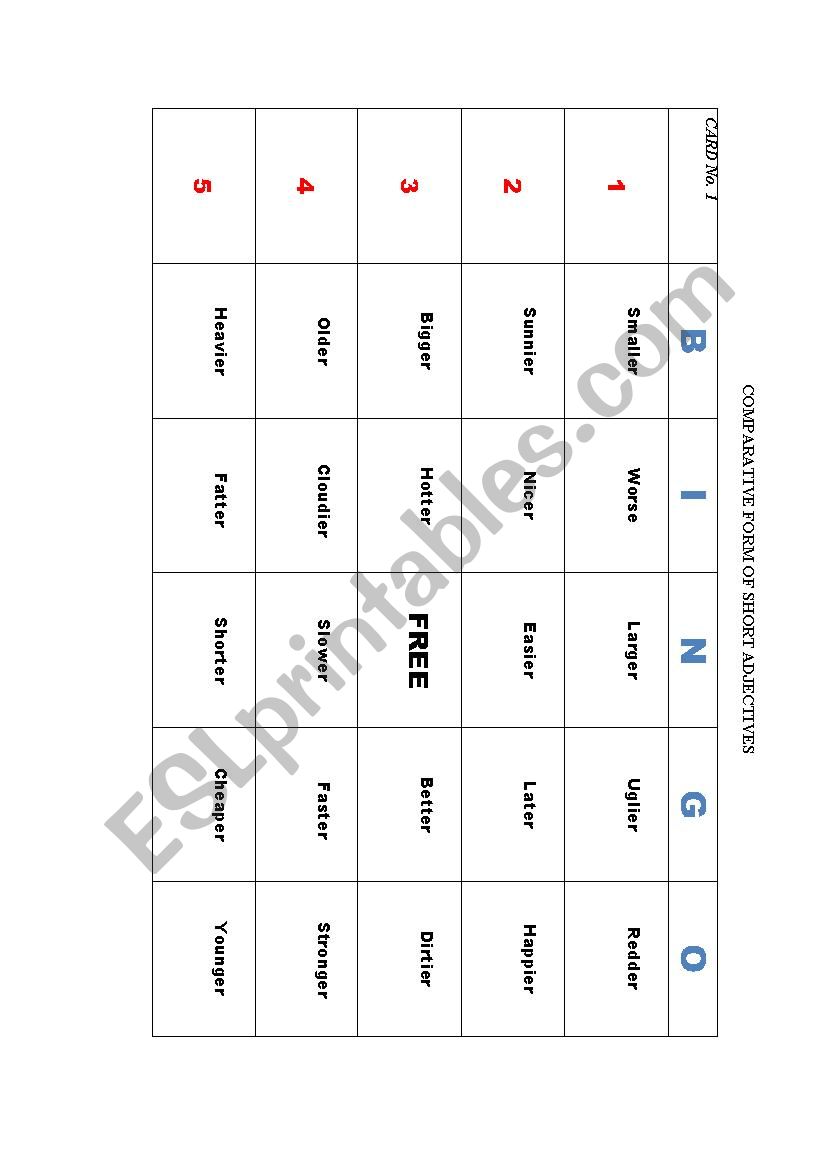 bingo comparatives (short adjectives)