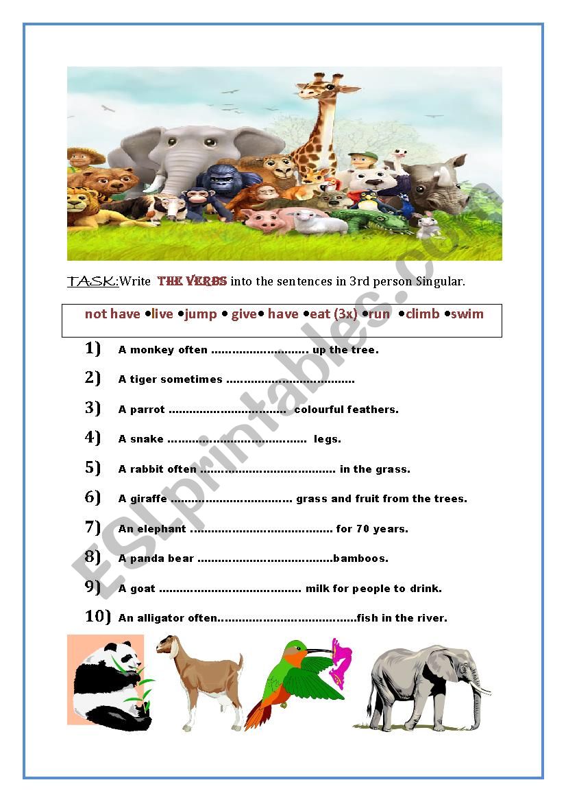 Present Simple (At the Zoo) (3rd person singlar verbs)