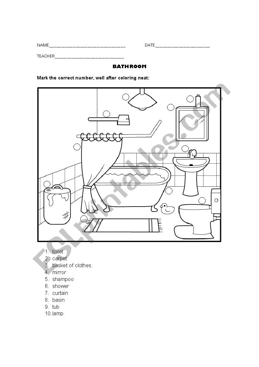 Bathroom worksheet