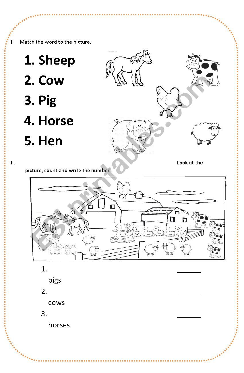 Farm animals worksheet