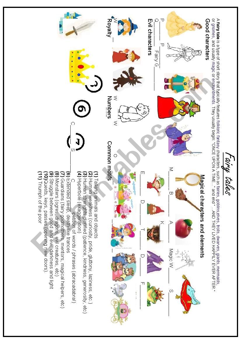 Fairy Tales Elements worksheet