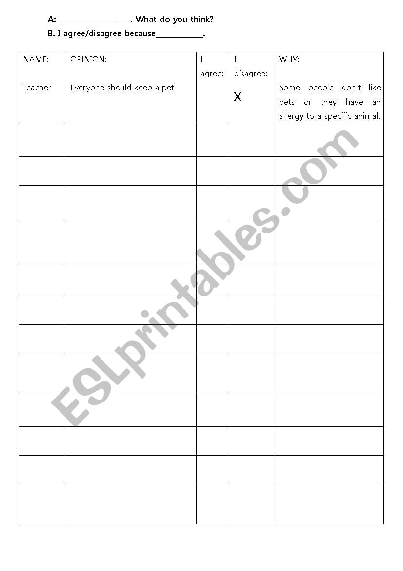 What do you think? worksheet