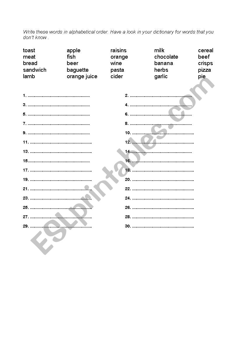 Alphabetical Order worksheet