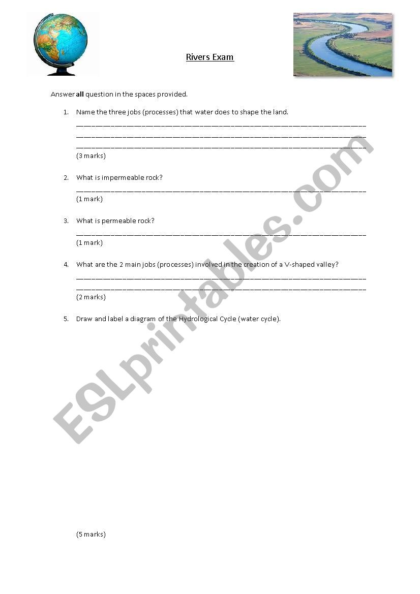 Rivers Test worksheet