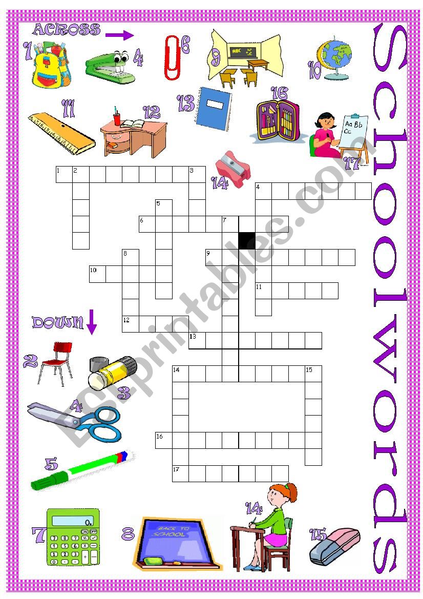 Schoolwords crossword worksheet